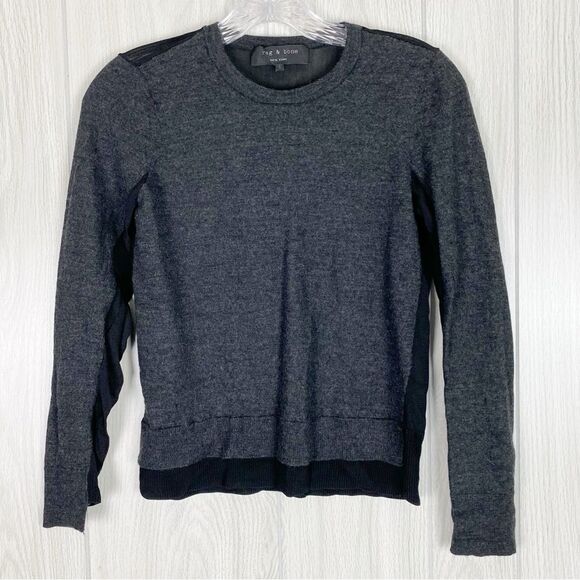 rag & bone Sweaters - Rag & Bone | Black Marino Wool Crew Neck Sweater With Mesh Detail Size Small